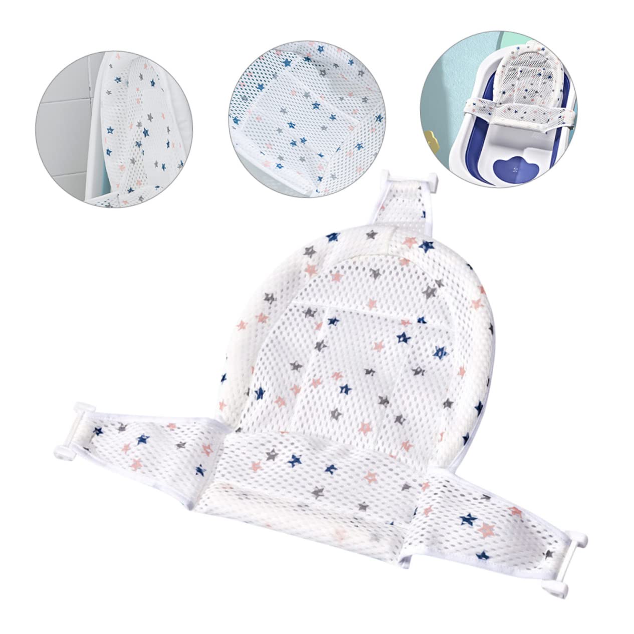 ORFOFE Adjustable Bath Seat Mesh Sling with Three Point Buckle Breathable Bathtub Support Net for Shower Comfortable Floating Bath Pad Protecting Spine