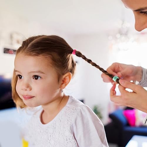 Vista 35 de Juego de 200 ligas para el cabello multicolor sin costuras para niñas, pulseras de telar para niños pequeños, kit de bricolaje