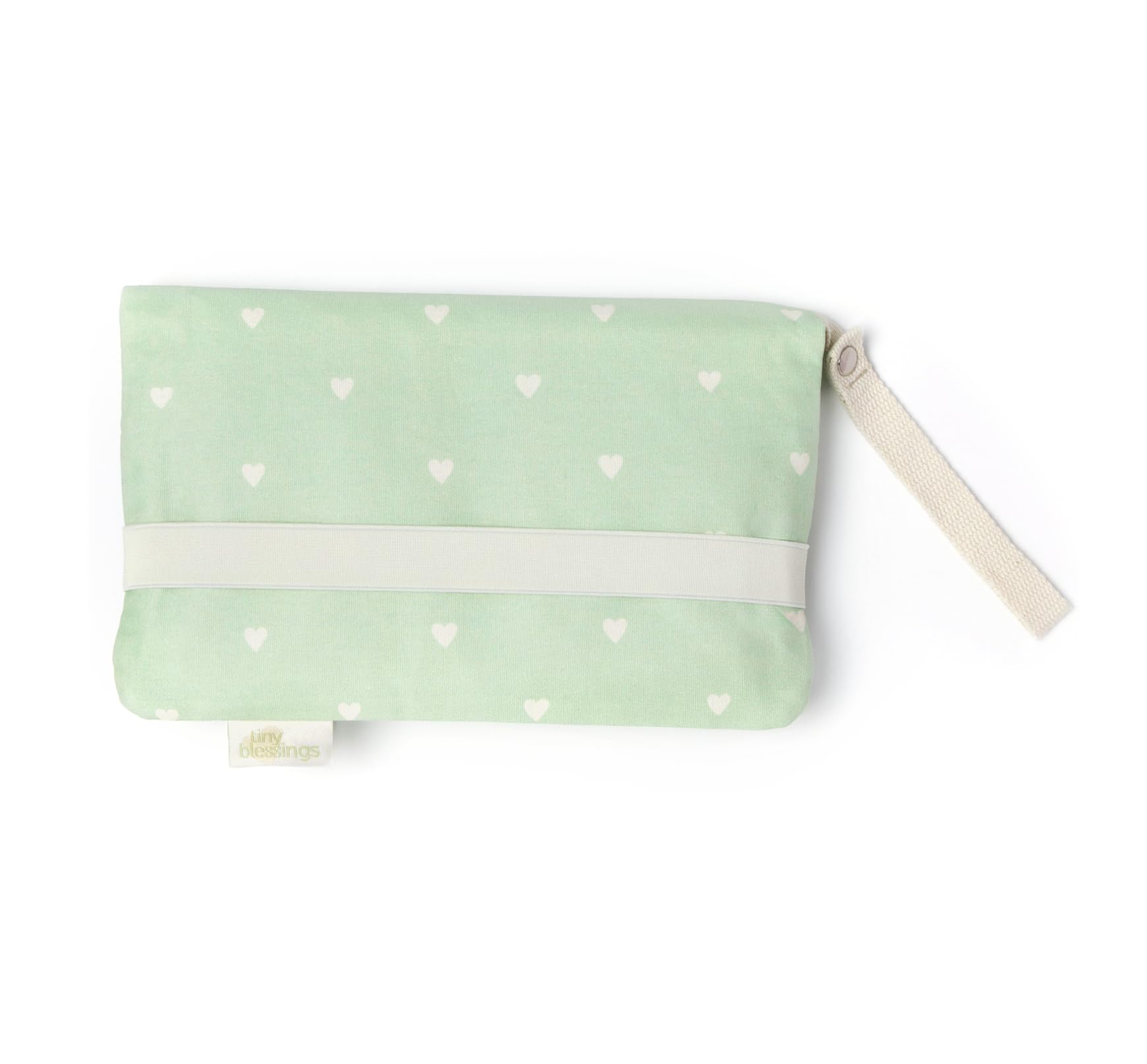 Tiny Blessings Windeltasche mit Wickelunterlage für unterwegs, Extra starkes Verschlussband, Schlaufe zum Tragen/Hängen, Mit viel Platz, Babyparty-Geschenk (Mint Hearts)