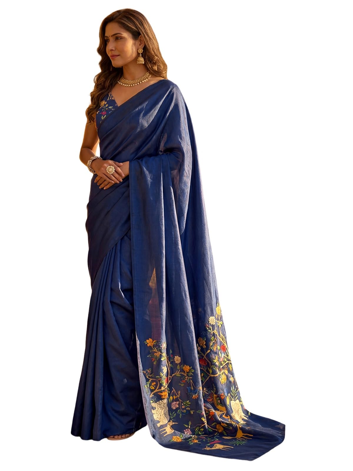 satrani Women's Silk Printed Ready To Wear Saree with Unstitched Blouse Piece-picture-24
