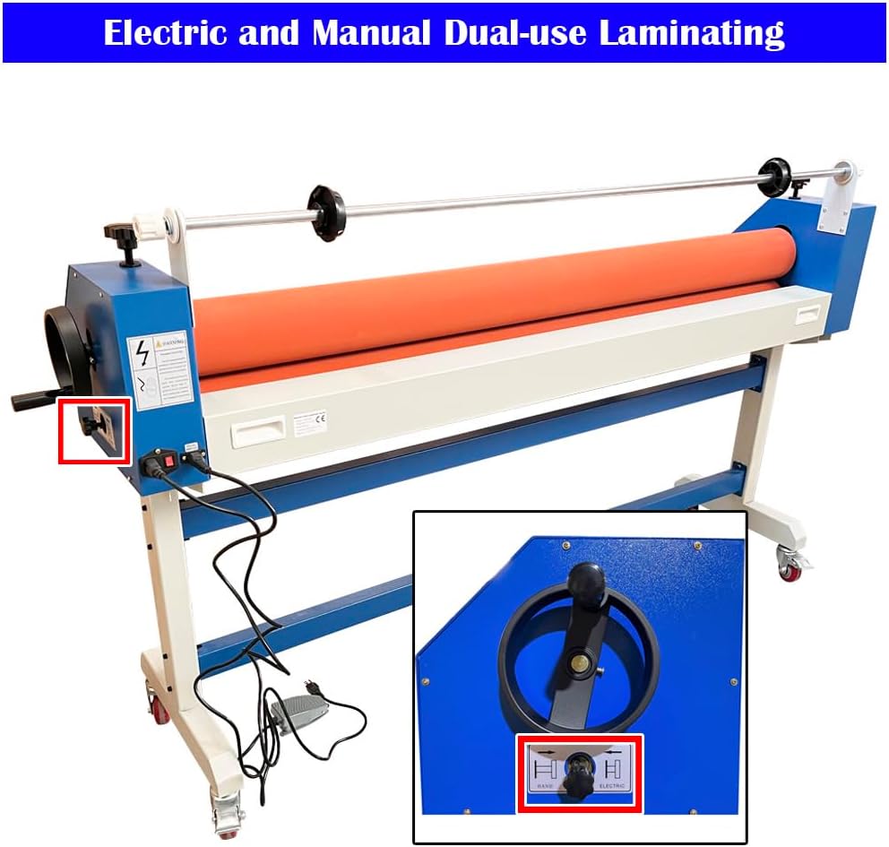 63in Electric/Manual Cold Laminator with Film Release Rod, Dual Operation Cold Laminating Machine,1in Laminating Thickness, Wide Format Cold Roll Laminating for Office & Professional Use