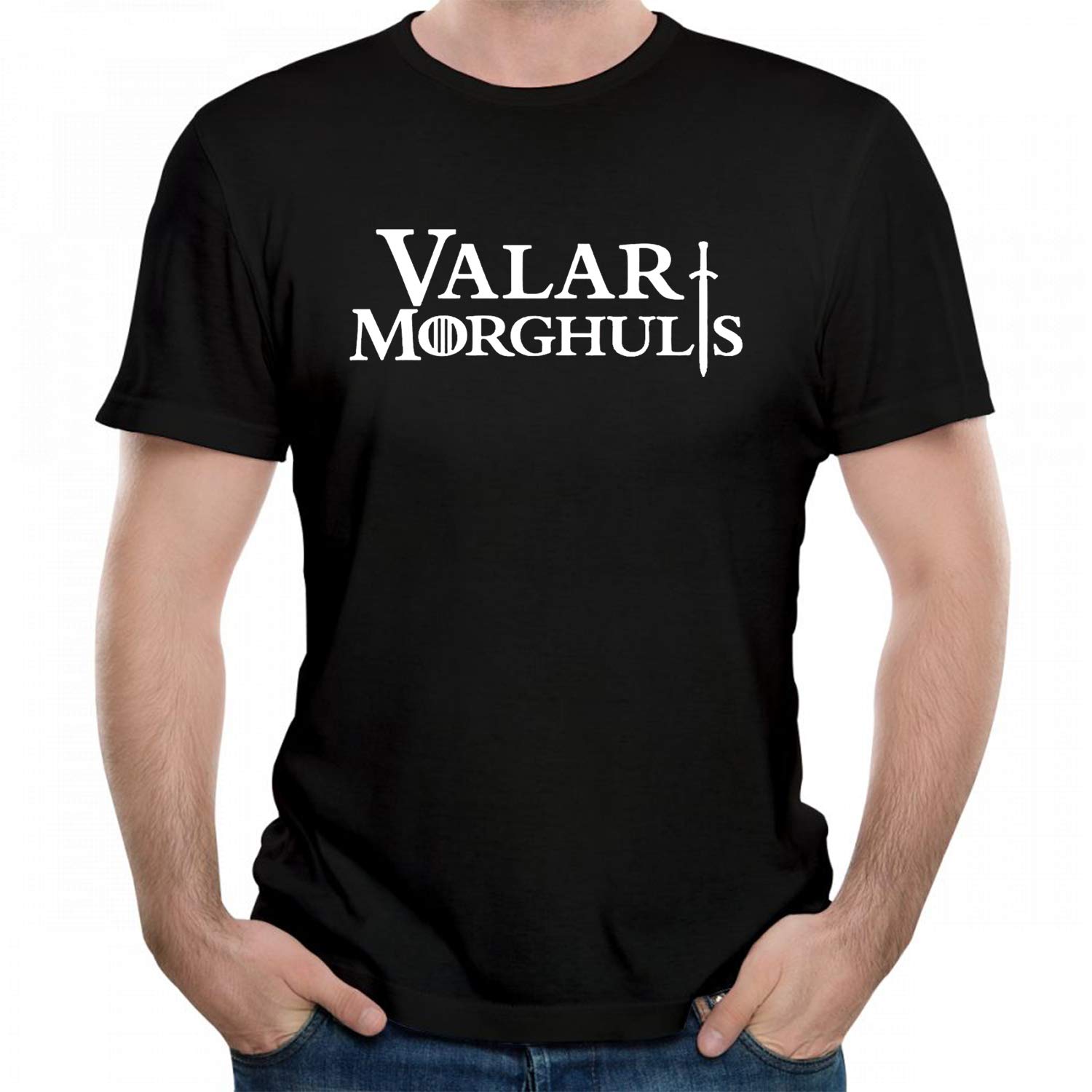 indokyeyqazT-Shirt for Men Unisex,Game Thrones Valar Morghulis Design Graphic Pattern T-Shirt O-Neck Short Sleeve Tees Black M