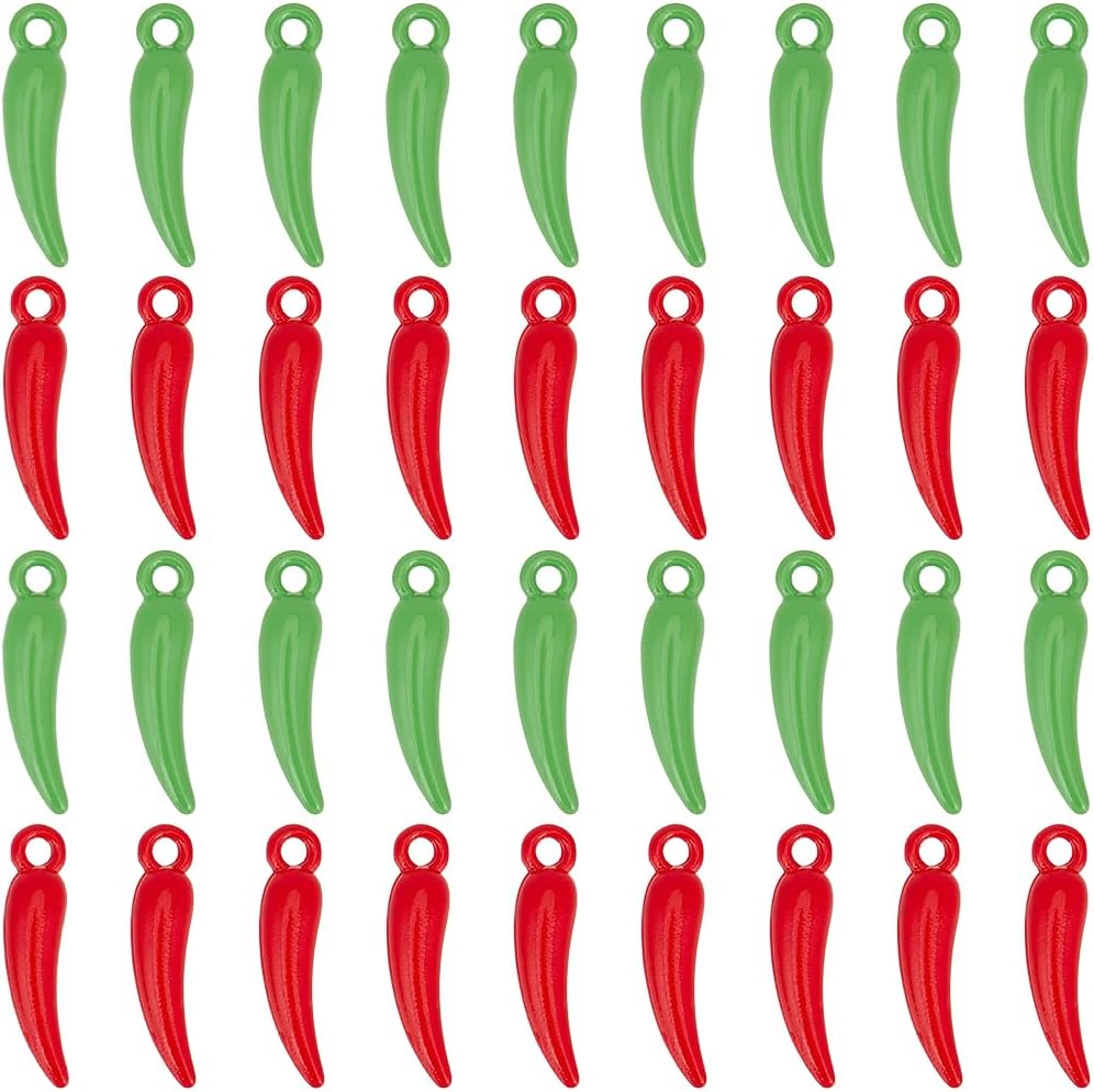 SUNNYCLUE 1 Box 2 Colors 60Pcs Red Chili Charms Green Pepper Charms Bulk Small Enamel Alloy Lifelike Food Spicy Vegetable Charms for Jewelry Making Charms Crafts Necklaces Bracelets Diy Supplies Women