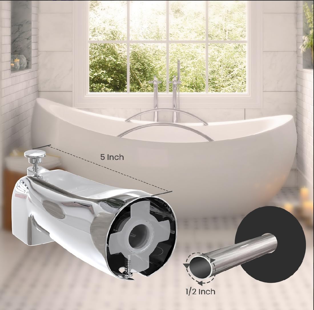 Slip Fit Tub spout with Diverter, Compatible with American Standard 8888026.002 Tub Spout, Bathtub Faucet, Fit 1/2 inch Copper Water Tube Polished Chrome Bathtub Faucet with Shower Diverter