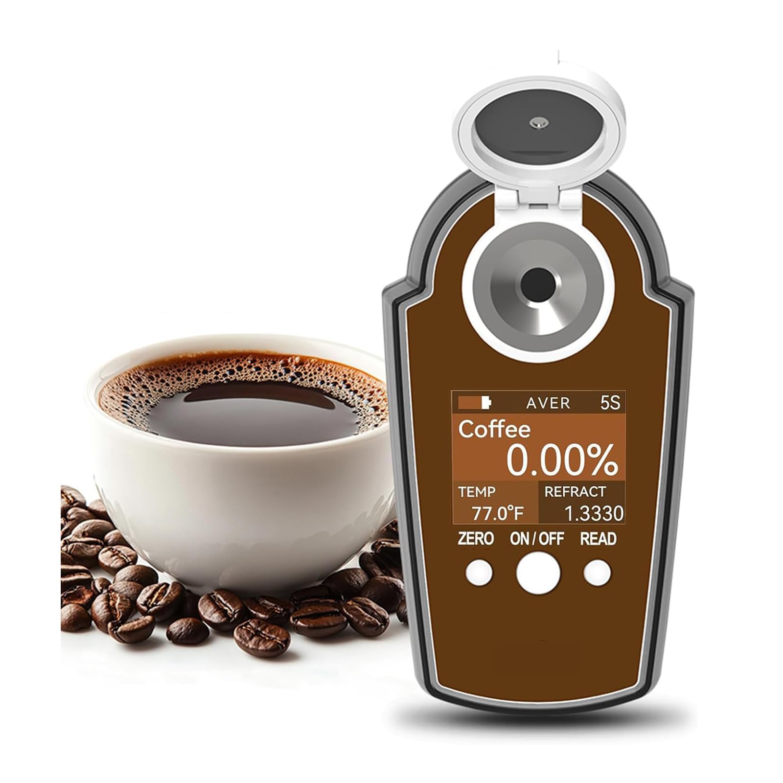 Digitales Kaffee-Densitometer mit ATC, 0~25% Konzentrationstester, 10 aufeinanderfolgende Tests, für Röster & Kaffee-Enthusiasten
