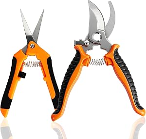 Garden Pruning Shears, Small Plant Scissors, 2 Piece Hand Tool Set, Pruner for Tree Branch, Trimming Snips, Heavy Duty Cutter, Yard Work Gifts