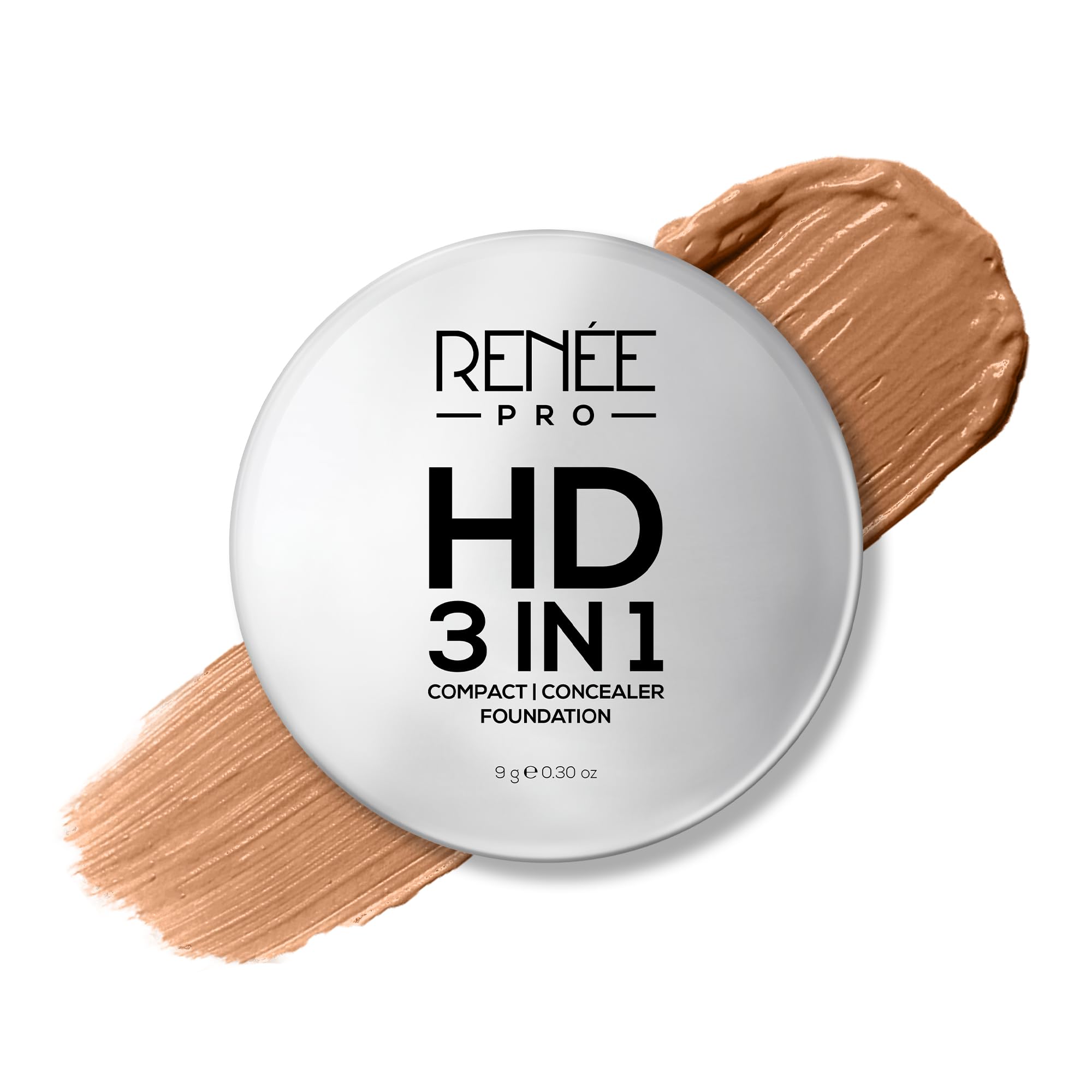 RENEE PRO HD 3 In 1 Compact,Concealer, Foundation - Sable, SPF 20, Matte Finish, High Coverage, Ultralight & Silky Smooth Finish, Enriched With Vitamin E, C & Aloe Vera - 9 Gm
