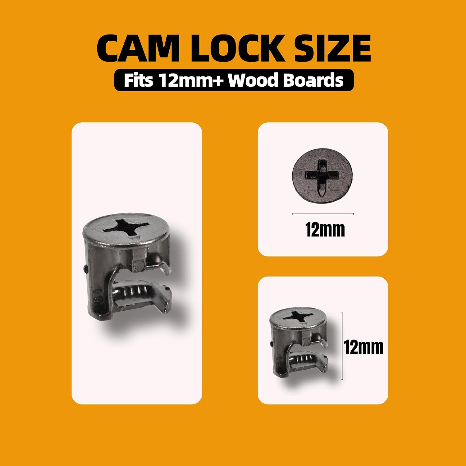 Cam Locks for Furniture Eccentric Wheels 12x11.2mm 50Pcs, Black Furniture Cam Lock Fasteners Compitable with IKEA Hardware Parts, Multi-Size Repair Spare Parts Nut & Bolt Assortment Sets
