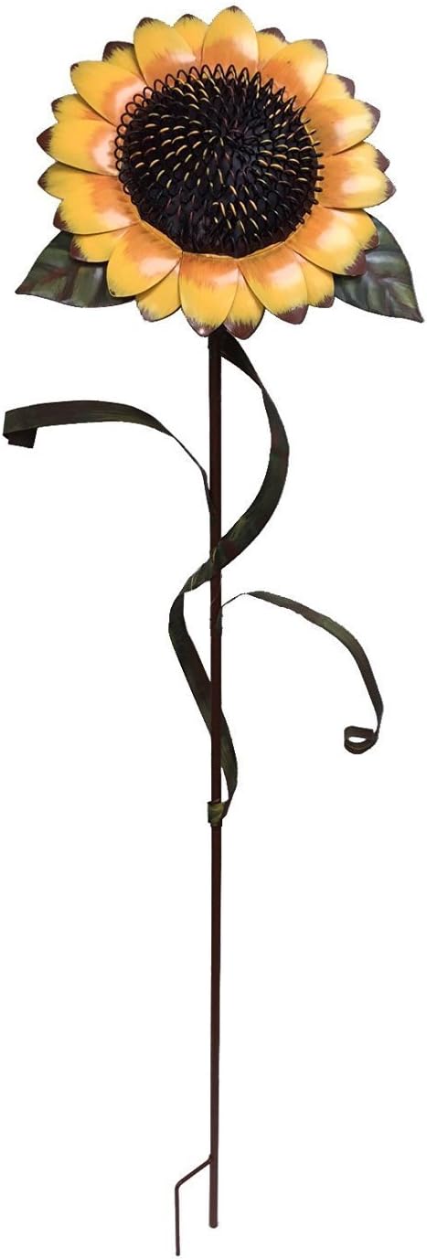 E-view Metal Sunflower Garden Stakes - Spring Outdoor Decorative Plant Flower Stake - Lawn & Yard Ornaments (36" Set of 2)