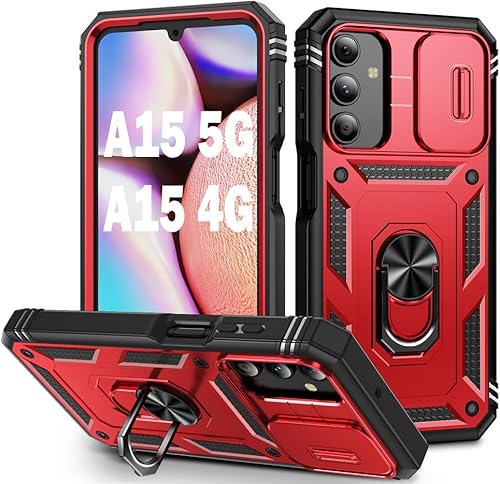 Miniatura 125 de PASNEW Funda para cámara Samsung Galaxy A15 5G, soporte metálico de grado militar, resistente a prueba de golpes, carcasa rígida para Samsung A15
