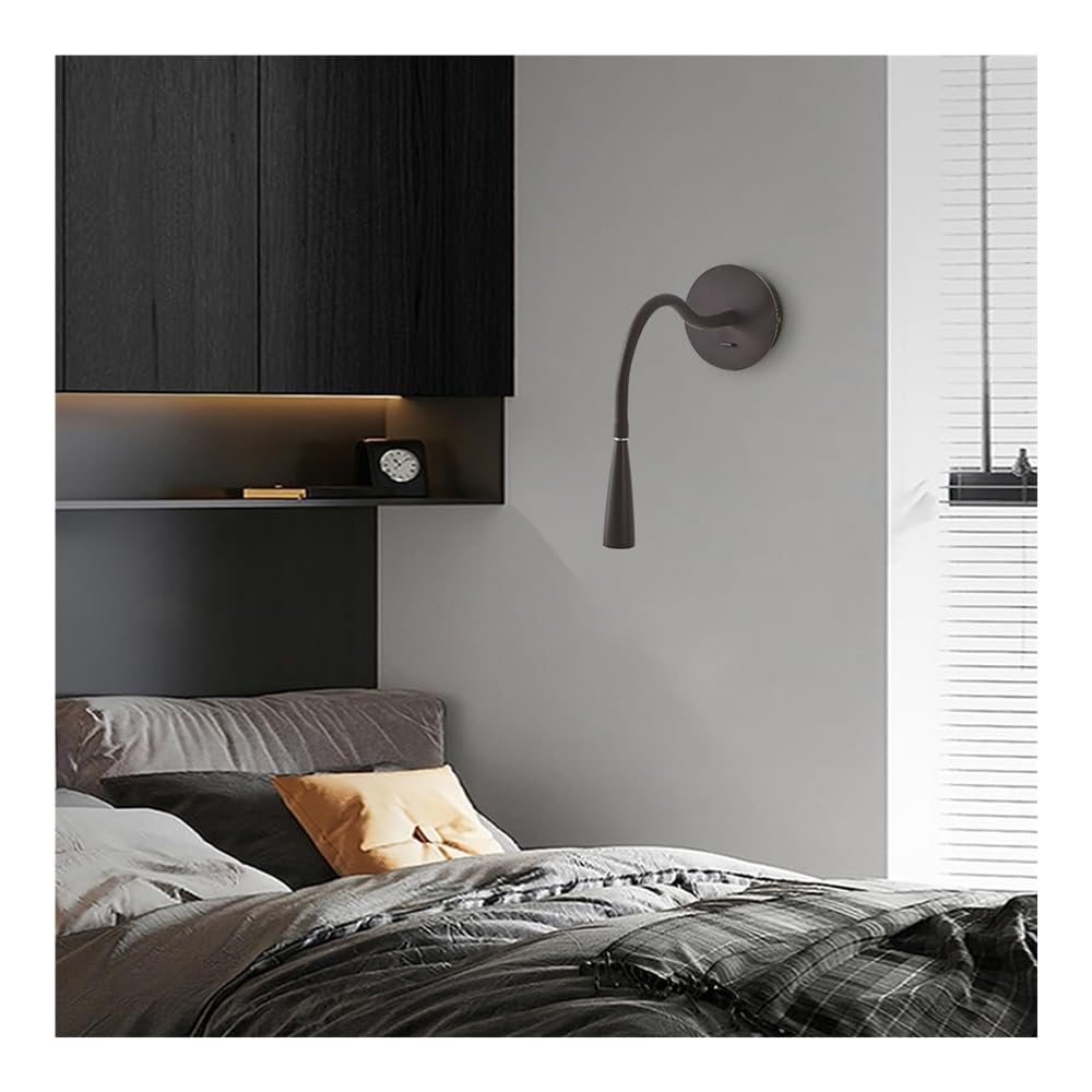Genérico Lámpara de Pared Moderno Lámpara de Lectura LED de 3000 K con Cuello de Cisne Flexible de Cobre Sencilla para Pared para Cama Luz Blanca Cálida (Oscura)