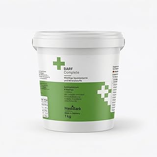 MediBark Barf Complete Pulver für Hunde 1kg - Barf Rundumversorgung von Tierärzten entwickelt inkl. Rezeptbuch - Reich an Vitaminen, Mineralstoffen, Omega 3 Alge, Moringa & Heidelbeere