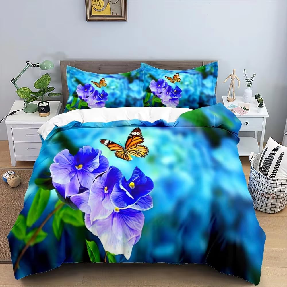 Housse de couette papillon 3D 240x260 cm avec ses taies d'oreiller pour lit King