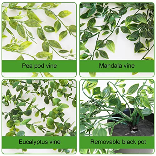 Zifty 3Pcs Fake Hanging Plants Artifical Fake Potted Greenery Faux Eucalyptus Vine Mandala Vine For Wall Home Room Office Indoor Outdoor Decor #TOP2