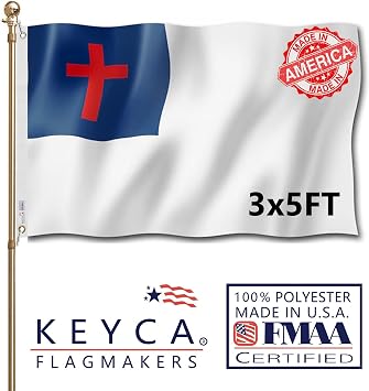 Christian Cross Flag 3x5 FT Made in The USA- Heavy Duty Vibrant Colors Double Sided Christianity Church Jesus Faith Flag with 2 Brass Grommets for Home/Company/Indoor Outdoor Decoration