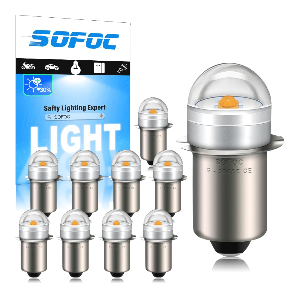 SOFOC P13.5S LED Torch Bulb 6-30V AC/DC 3000K Warm White Decorative Light DIY Indicator Lamp Outdoor/Bicycle Headlamp Penlight for Maintenance 10Pcs
