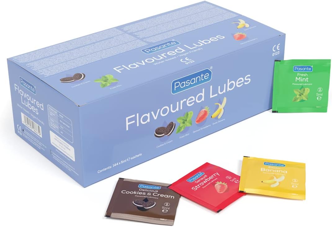 Flavoured Lubes 5ml Sachets x 144 Pack | Personal Lubricant, Water Based | Four Flavours Strawberry, Mint, Cookies and Cream