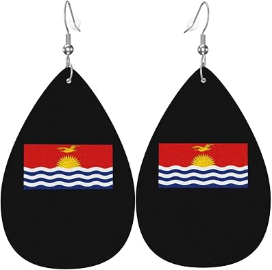 Flag Of Kiribati Oil Painted Teardrop Leather Earrings Lightweight Dangle Earrings For Women