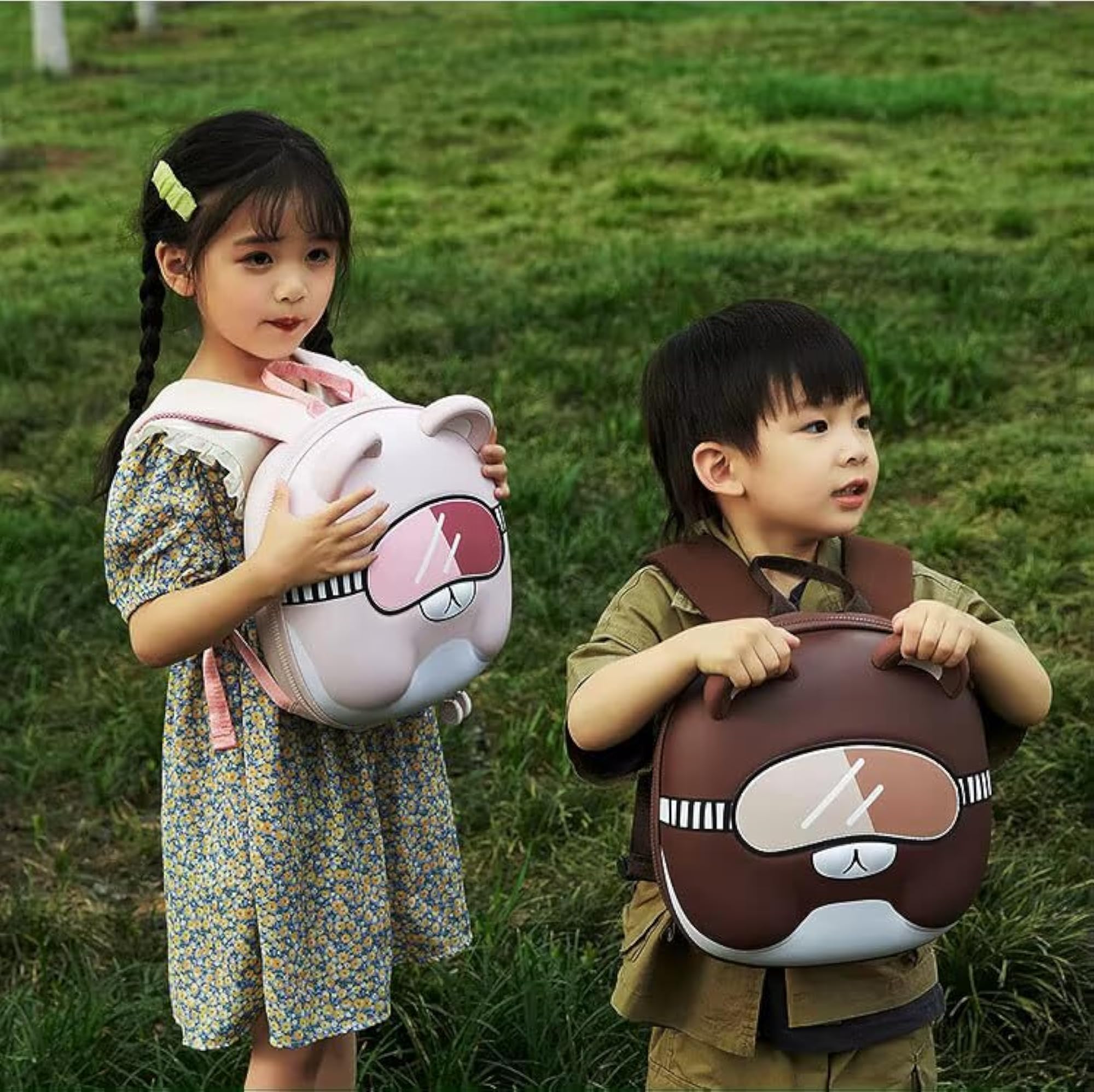 3D Kids Backpack, Pink/Brown Cute Animal Design