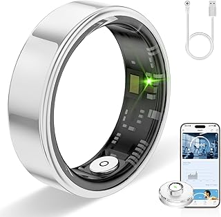 Anillo de Salud Inteligente para Mujeres y Hombres, Monitor de Actividad física con frecuencia cardíaca, oxígeno en Sangre, Monitor de sueño, Contador de Pasos, Impermeable (Plateado, 8)