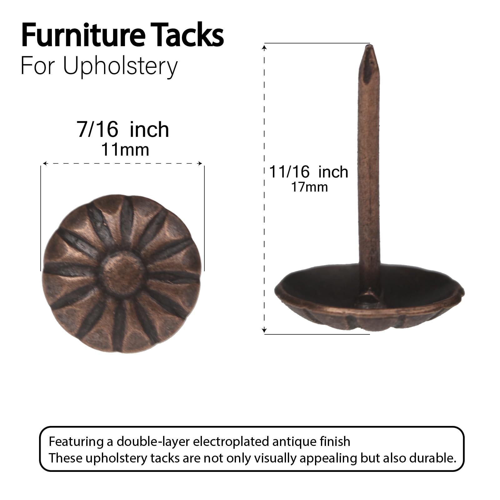 Upholstery Tacks - 100 Pack Antique Red Copper -4