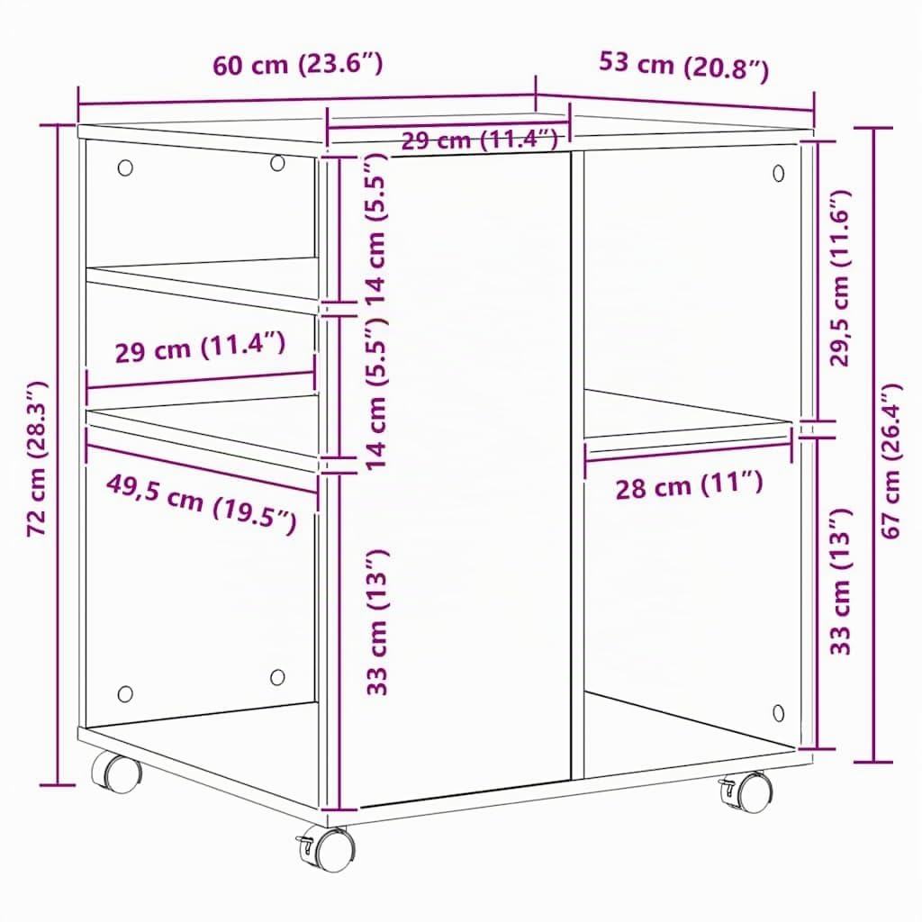 vidaXL Armoire à roulettes Vieux Bois 60x53x72 cm Bois d'ingénierie, Armoire, Armoire de Bureau roulante, Organisateur de Maison, Armoire de Rangement