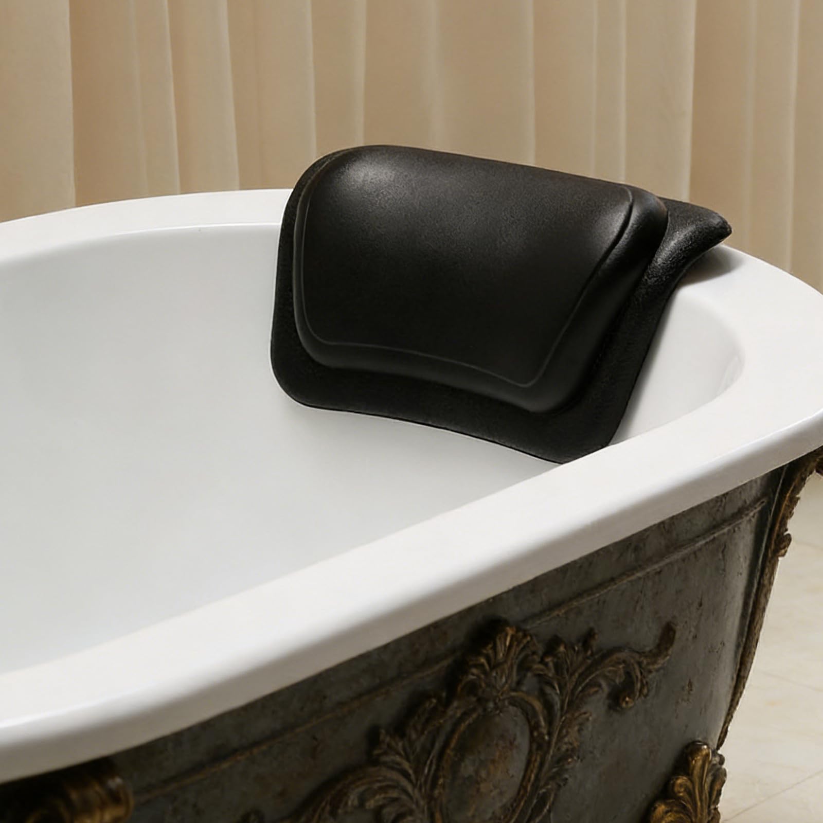 Ciieeo Cuscino per Vasca da Bagno Cuscino da Bagno in Pu Nero con Ventose e Portatile Poggiatesta Cervicale per Vasca