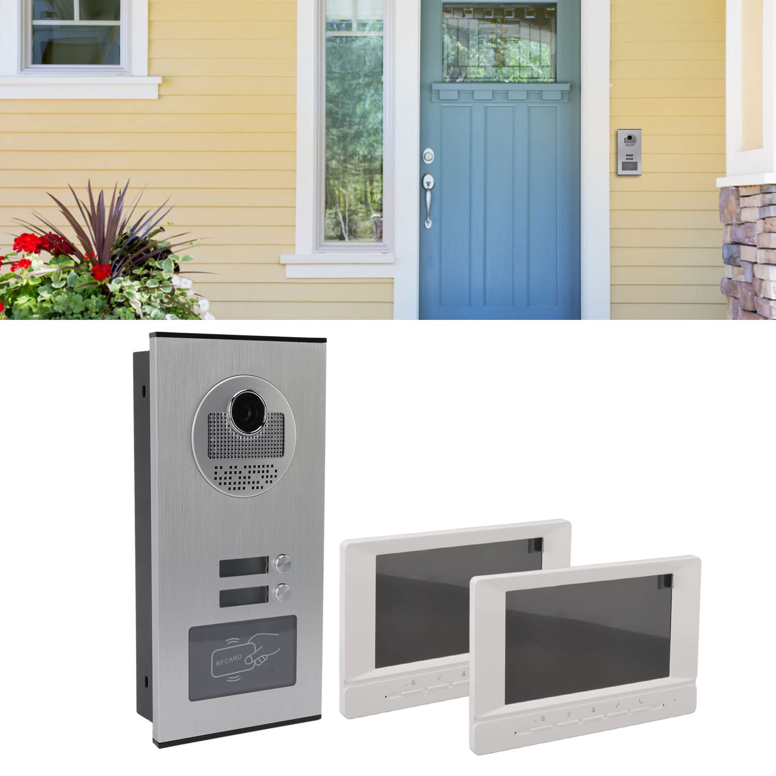 Videocamera Smart per Campanello, Campanello Spioncino a Scorrimento Carta d'identità 960P con 2 Schermi per Sicurezza Domestica, Appartamenti, Ville, Hotel, Uffici (Spina europea)