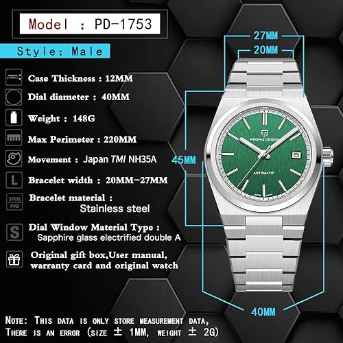 Miniatura 4 de CEYADG Pagani Design Mens Stainless Steel Automatic Watch, Sapphire Glass 40MM Wrist Watch for Men, NH35A Movement