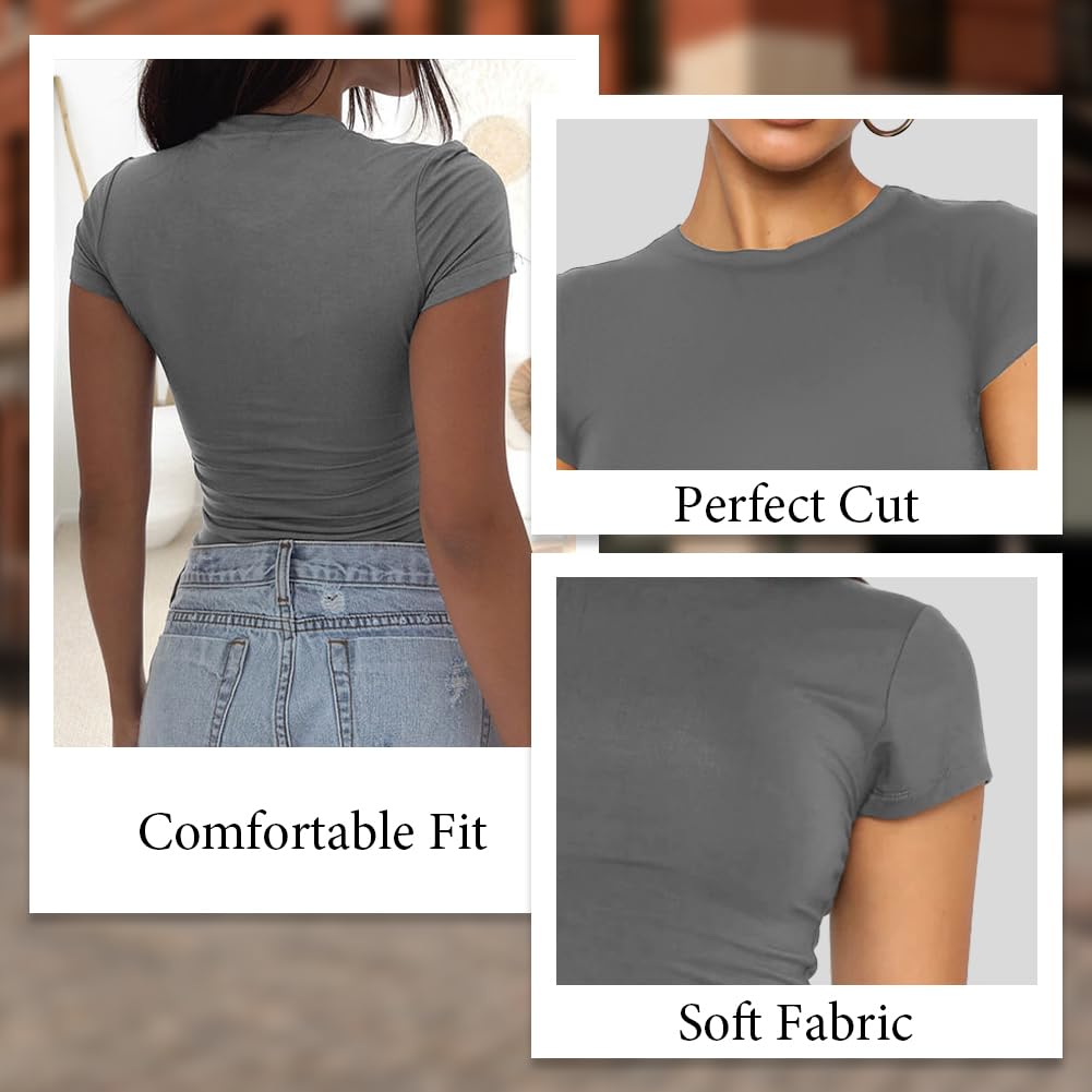 flintronic Maglietta a Maniche Corte Donna, Maglietta Basic da Donna Girocollo, Manica Corte Basic da Donna Aderente, T-Shirt Basic Crop Top Camicetta Estetica
