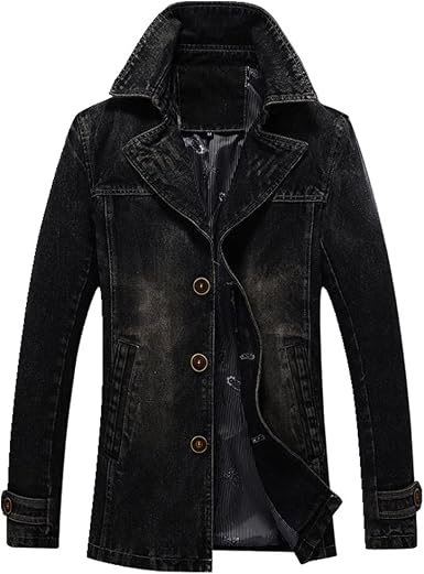 Amazon.com: Gabardina de longitud media para hombre con cuello de mezclilla  y cintura : Ropa, Zapatos y Joyería