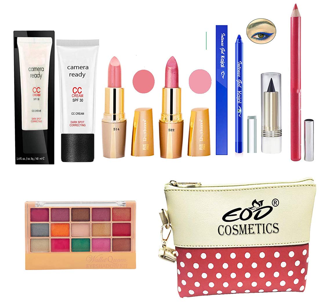 EOD Makeup Kit for Women, Ladies Cosmetics Combo Set With Eyeshadow,Lipstick,Fairness Cream, Blue Kajal -Set of 8 Pcs, C-180