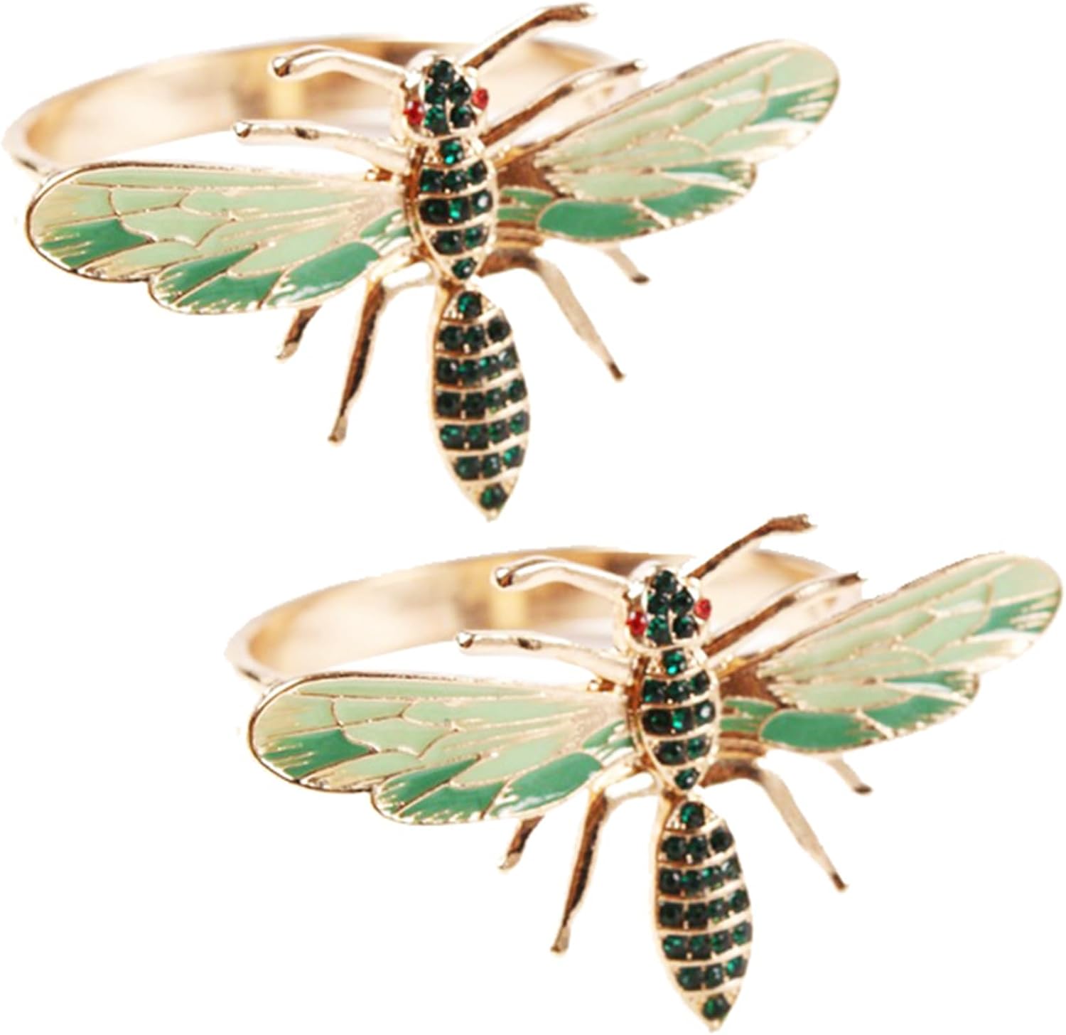 36個のトンボナプキンバックルナプキンリング合金グリーントンボドリップダイヤモンドバックルペーパータオルナプキンホルダー