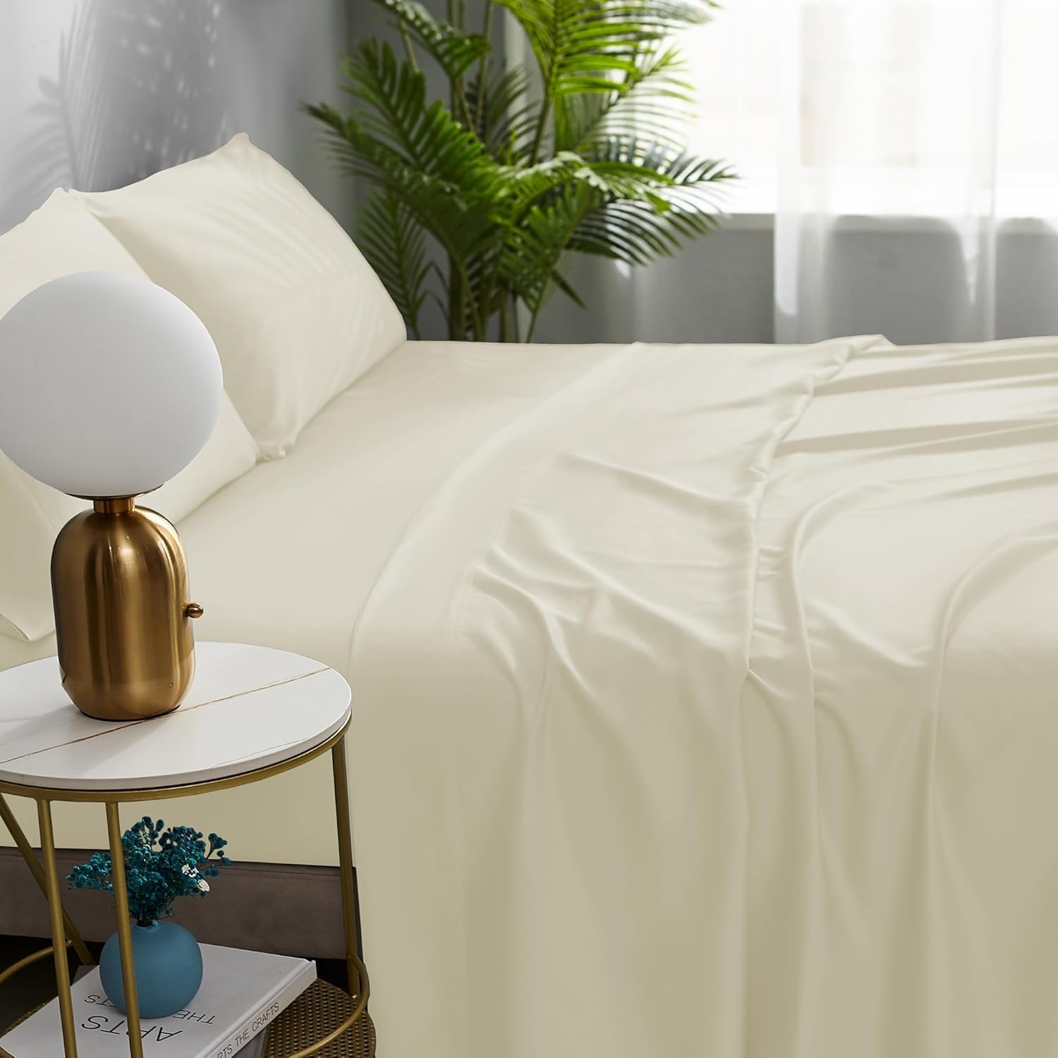NATUREFIELD Top Split King Sheets Set (4pc), 100% Rayon from Bamboo, Cooling Sheets for Adjustable Bed, Flex Head King Fitted Sheet, Deep Pocket Hotel Luxury Bedding