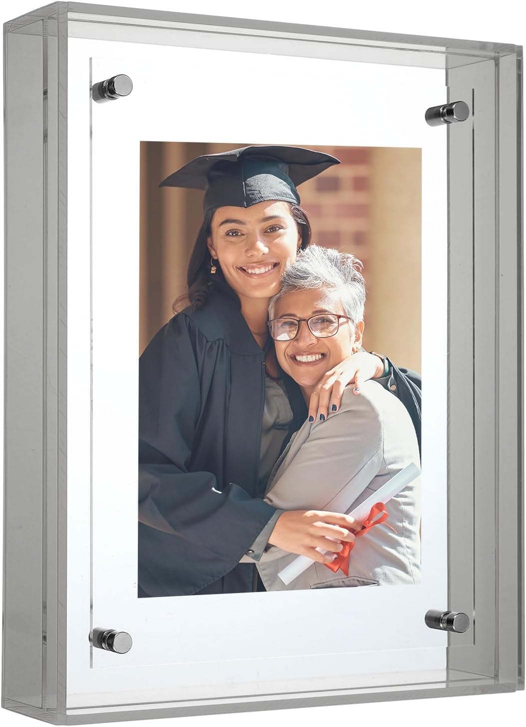 uxcell 5x6 Inch Acrylic Picture Frame, Floating Picture Frames for Wall or Tabletop Display, Hanging Photo Frame Stand for Office Home, Gray