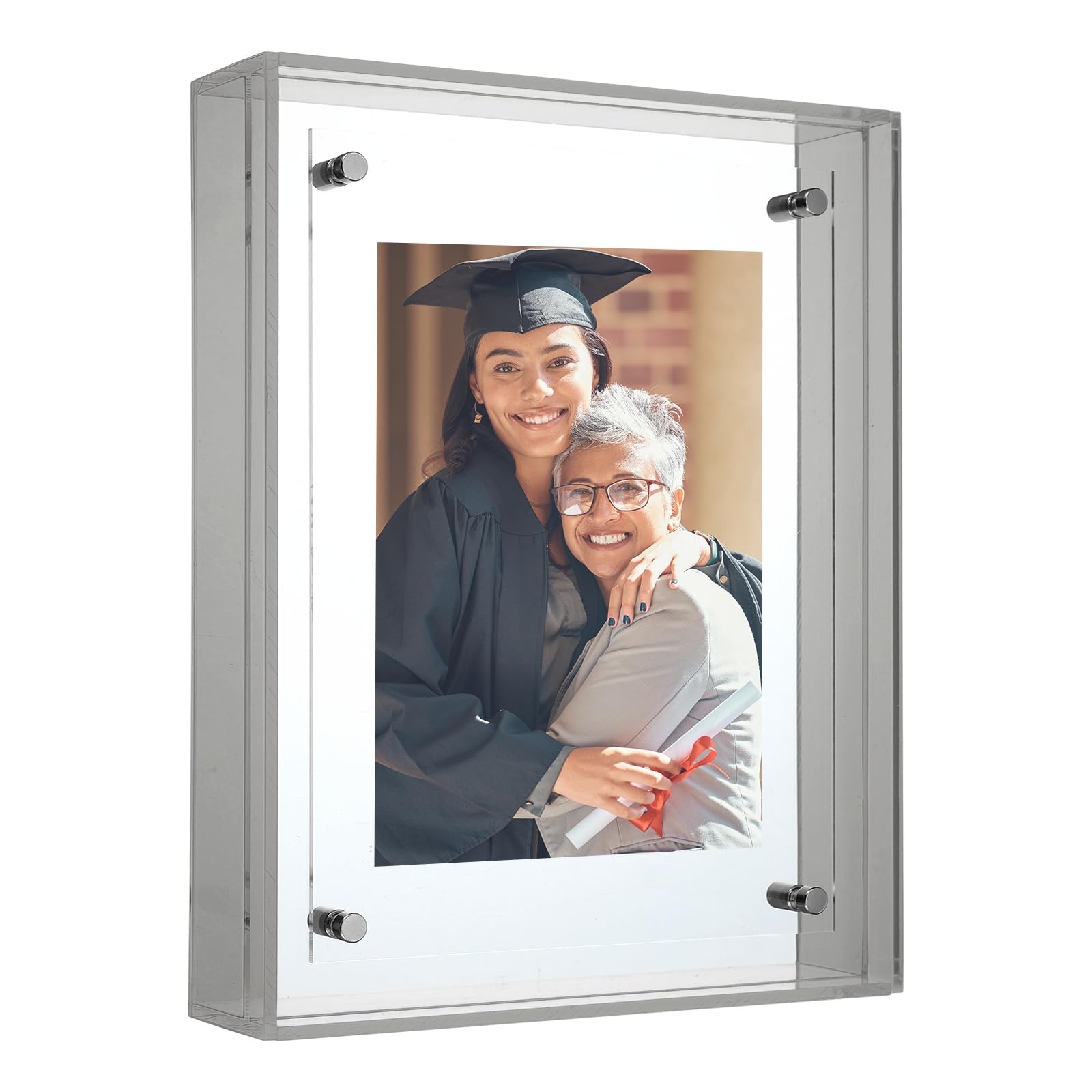sourcing map 5x6 Inch Acrylic Picture Frame, Floating Picture Frames for Wall or Tabletop Display, Hanging Photo Frame Stand for Office Home, Gray