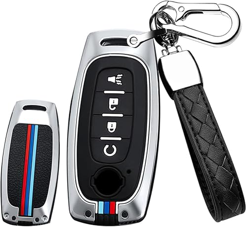 Miniatura 1 de HIBEYO Funda de llavero de aleación de 4 botones para Nissan Qashqai Altima Teana 2022 2023, accesorios para funda de llave inteligente Nissan,