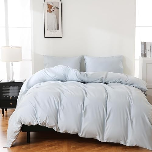 Miniatura 14 de Juego de funda de edredón 100% algodón orgánico tamaño queen de 400 hilos, funda de edredón satén, juego de cama refrescante suave y transpirable de