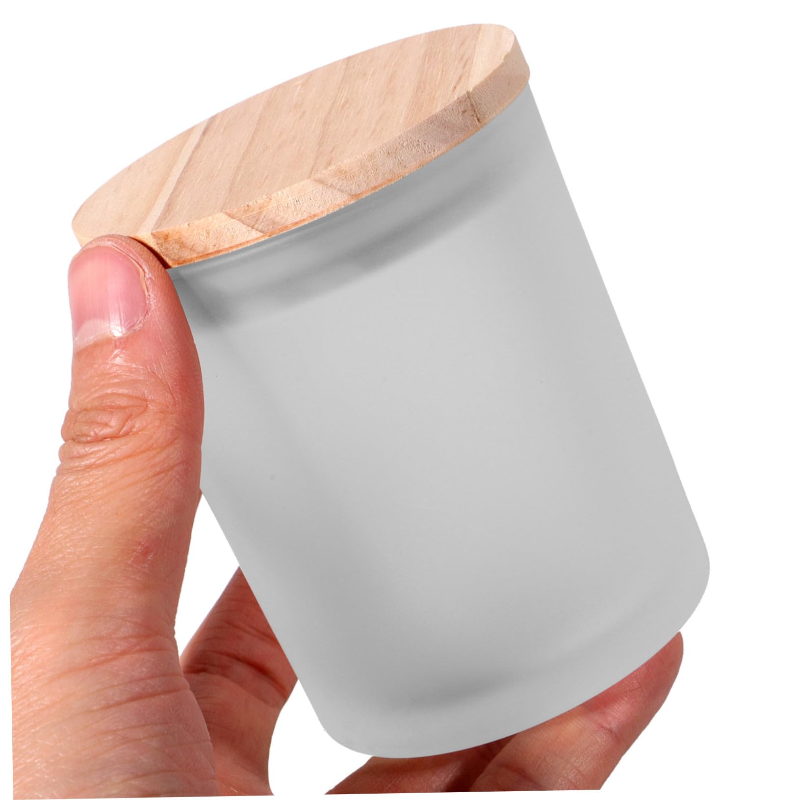 DOITOOL 4 Stück Kerzengläser mit Deckel aus Glas und Holz Zylindrisch Mattiert 400ml Elegante Kerzenhalter für Stabile Duftkerzen im Wohnzimmer
