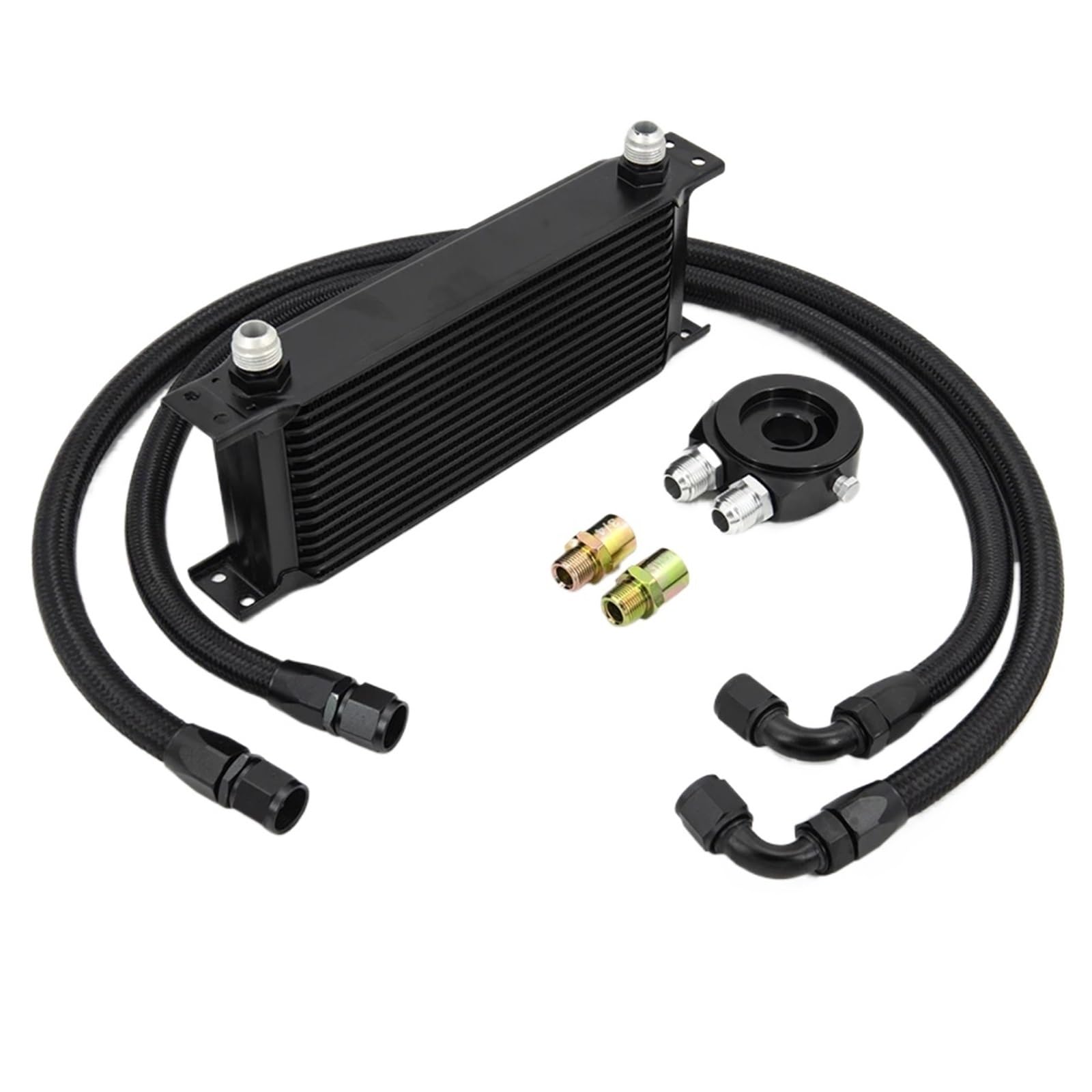 Chłodnica Oleju 15-rzędowy zestaw chłodnicy oleju AN10 Adapter filtra oleju z nylonowym wężem w oplocie ze stali nierdzewnej Chłodnicy oleju silnikowego(BLACK 15ROWS type1)