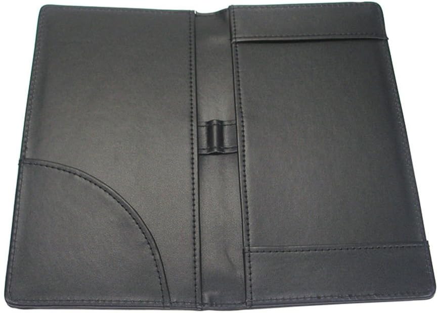KINGFOM 9"X 5" Leather Menu Folder Presenter Guest Check Book Holder Money Pocket Fit Server Apron with Pen Clip for Hotel Bar Salon KTV Restaurant(Black Plain PU)