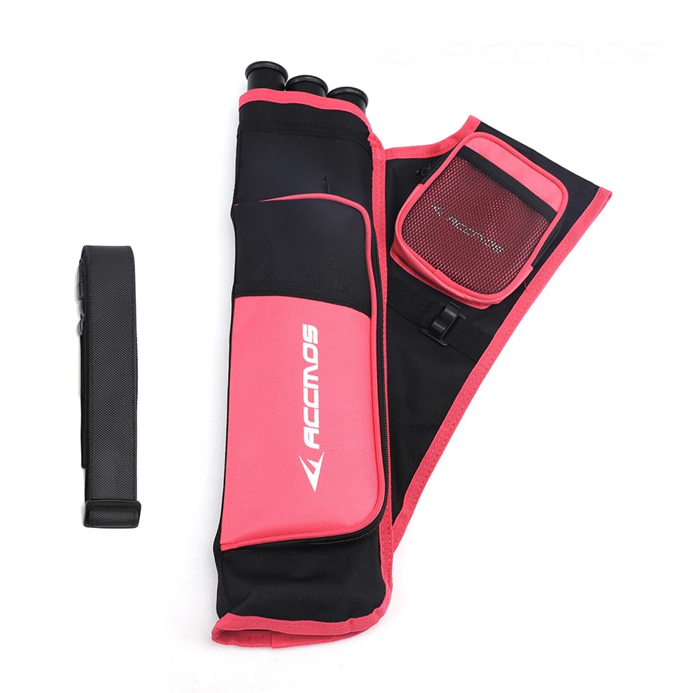 Arrow holder arrow pot Tri-barrel Quiver Hangable Waist Hip Quiver for Compound BowRecurve Bow Archery (Left Hand Pink)