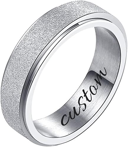 Miniatura 8 de 2 anillos antiestrés para la ansiedad para mujeres, anillo de boda de acero de titanio para niñas, grabado personalizado, explosión de arena,