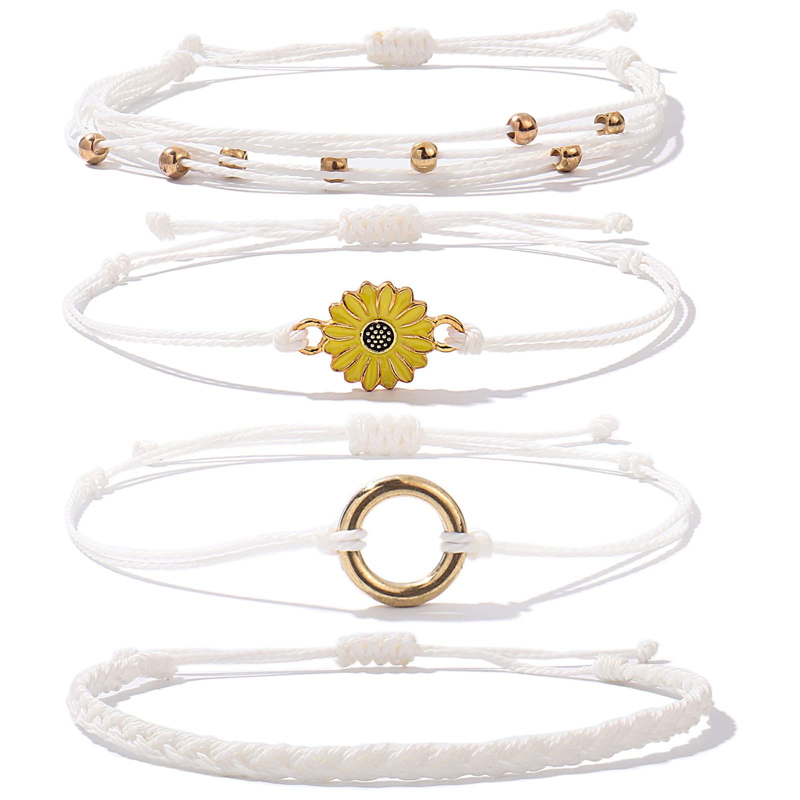 FANCY SHINYSunflower String Bracelet Handmade Braided Rope Charms Boho Surfer Bracelet for Women Easter Gifts