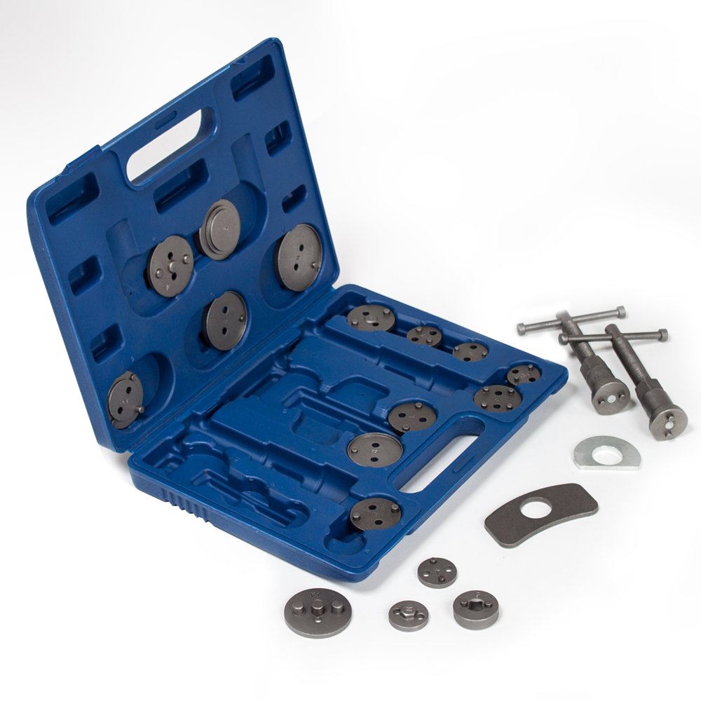 tectake Kit per arretramento pistoncini Freno Set di rispristino per pistoncini del Freno Utensili del Freno 22 Pezzi Resetter dei Freni a Mandarino Blu