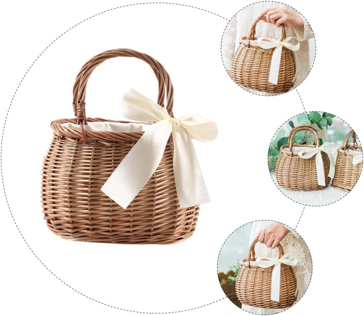 Gadpiparty Hand-Woven Willow Flower Basket 8.26X5.90X4.72 Inch Rustic Wicker Storage Container for Flower Girls Picnic Garden Decor and Multi-Functional Use