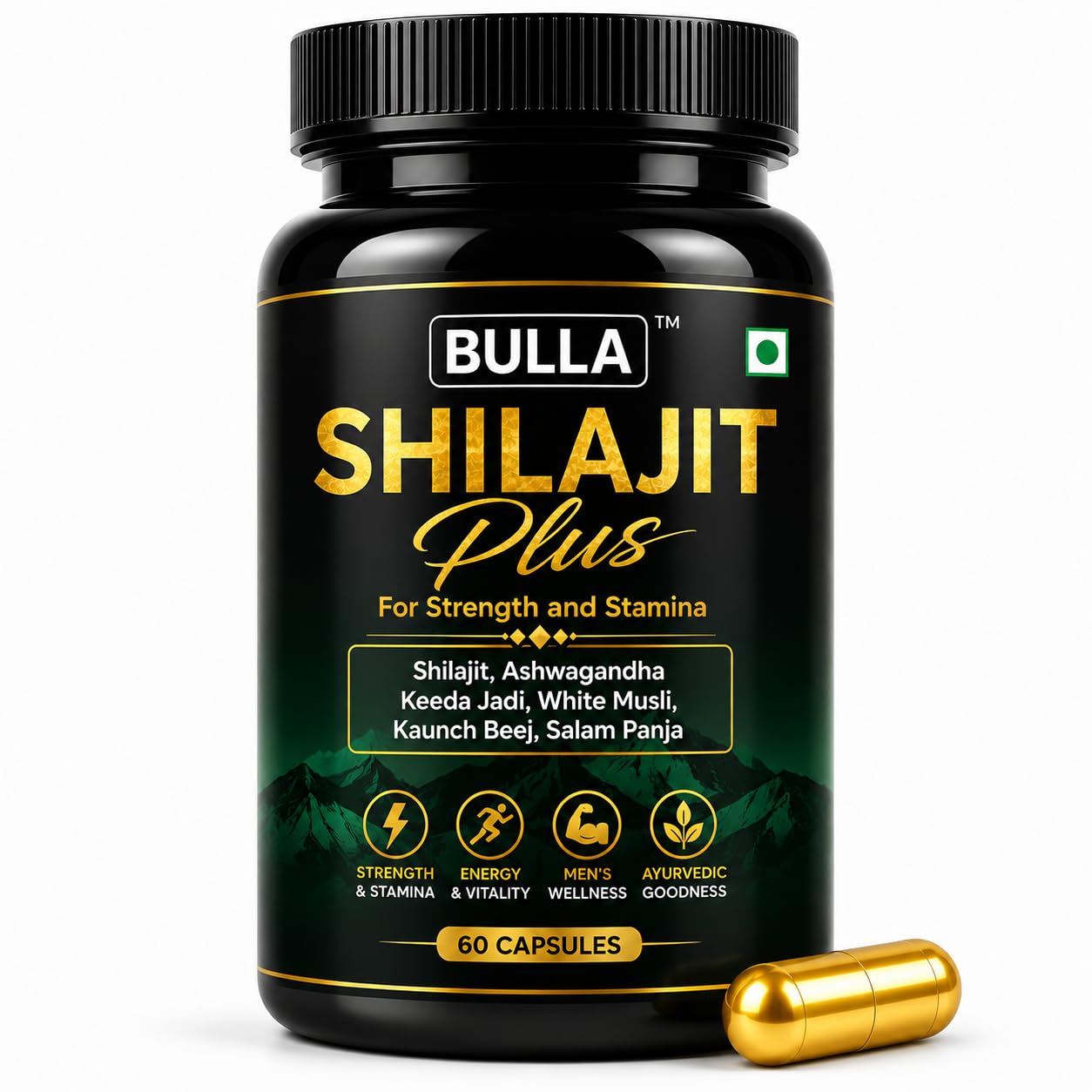 [BRSRGBAQOEHWADIV] BULLA Shilajit/Shilajeet Gold 60 Capsules | For Stamina, Muscle Growth & Energy | Ashwagandha, Keeda Jadi, Kaunch Beej, Safed Musli, Salam Panja & Other Action Herbs & 100% Ayurvedic