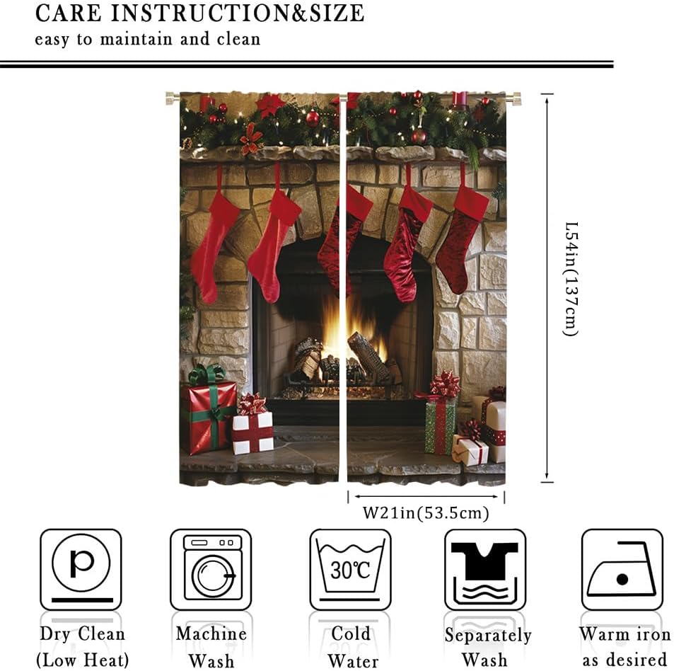 Vintage Mid Century Castle Xmas Blackout Curtains for Bedroom Rustic Watercolor Bonfire Western Merry Christmas Holiday Heat Insulating Blackout Curtains For Living Rroom 2 Panels 54"L x 21"W