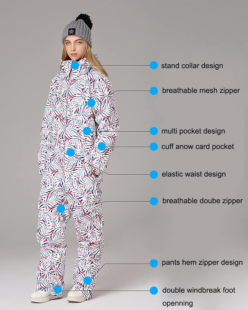 HOTIAN Women Ski Suits One Piece Jumpsuits Overalls Winter Outdoor Snow Suits Waterproof Snowboard Suit