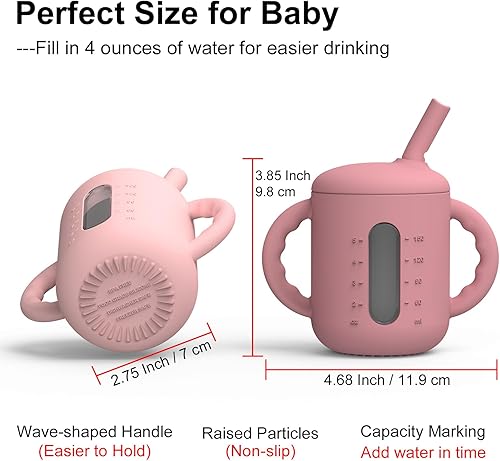 Miniatura 6 de Seposeve Paquete de 2 vasos de silicona para beber, a prueba de fugas, para bebés de 6 a 12 meses, a prueba de derrames, con popote de 1 a 3 años,